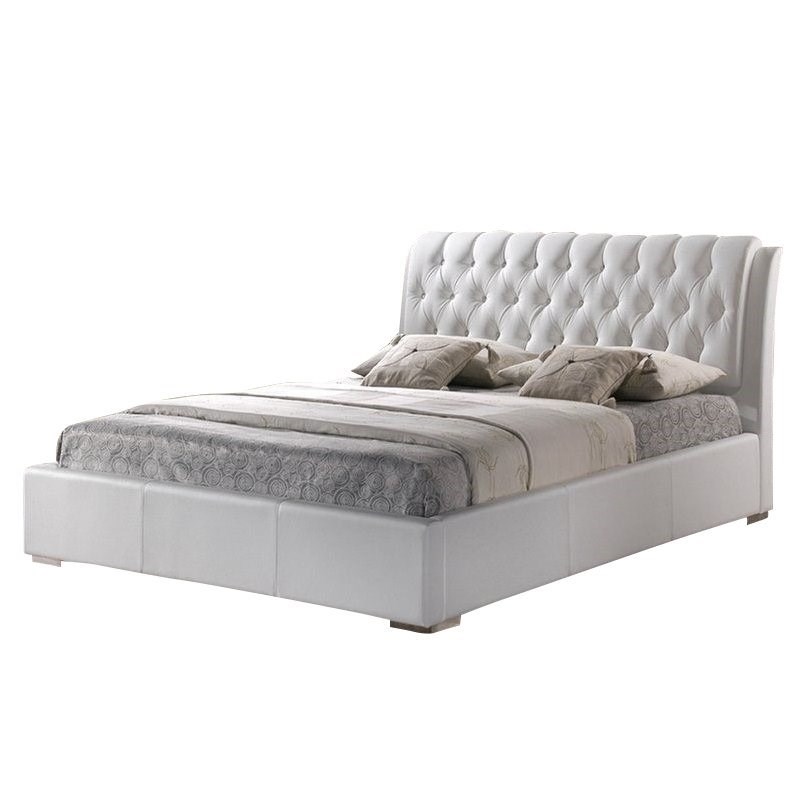 Bianca Full Platform Bed with Tufted Headboard in White