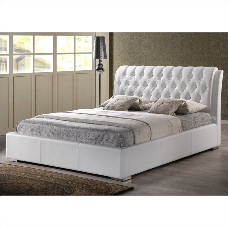 Bianca King Platform Bed with Tufted Headboard in White