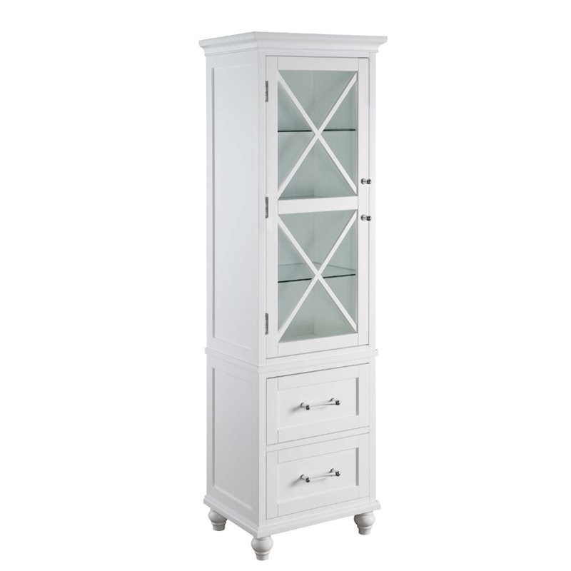 Blue Ridge White Linen Tower with 2 Drawers and Glass Shelves 