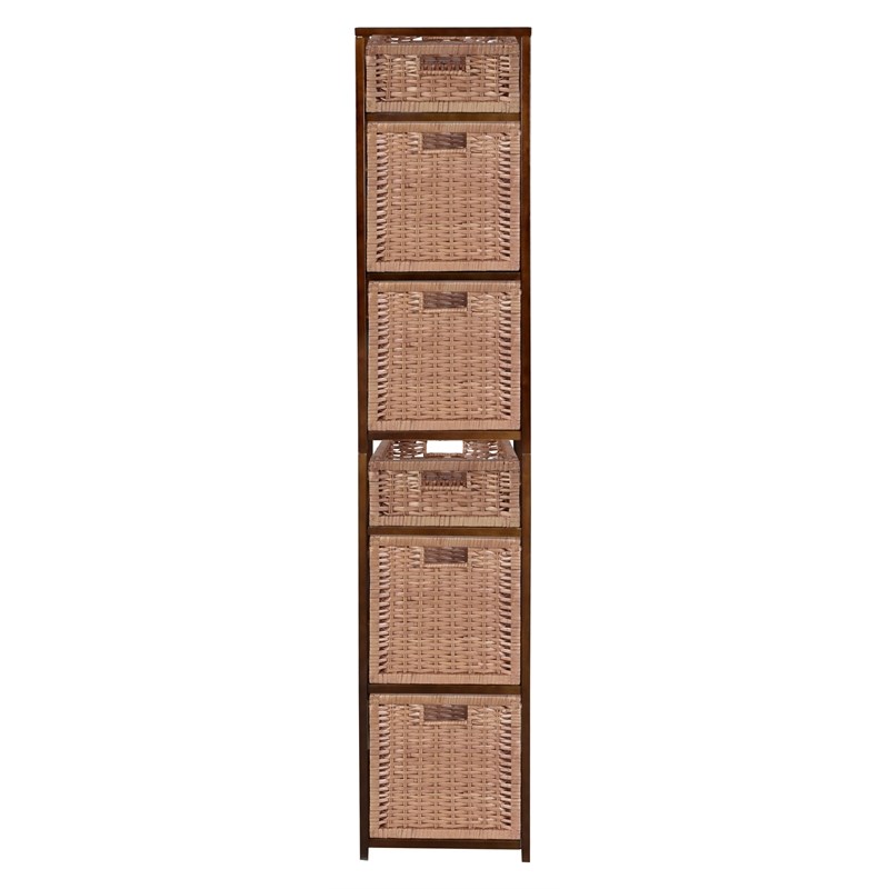 Flip Flop 67 in. Square Folding Bookcase w/ Wicker Bins- Mocha Walnut/Natural
