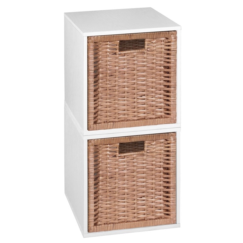Niche Cubo Storage Set - 2 Cubes and 2 Wicker Baskets- White Wood Grain/Natural
