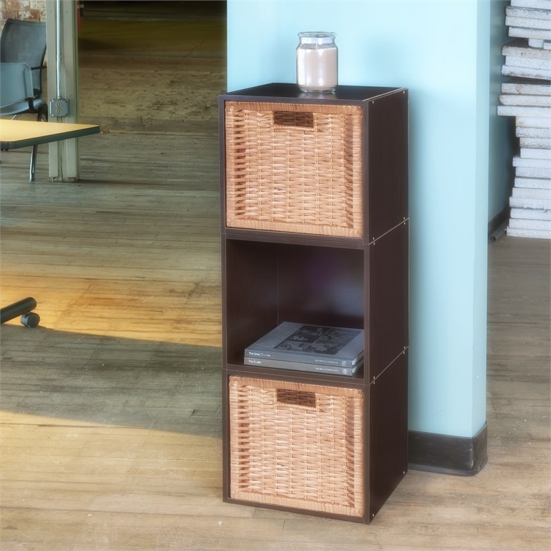 Niche Cubo Storage Set - 3 Cubes and 2 Wicker Baskets- Truffle/Natural