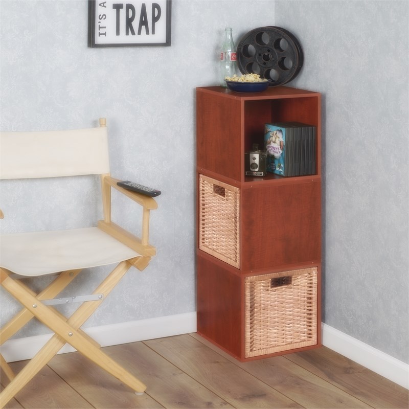 Niche Cubo Storage Set - 3 Cubes and 2 Wicker Baskets- Cherry/Natural