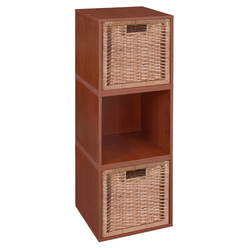 Niche Cubo Storage Set - 3 Cubes and 2 Wicker Baskets- Cherry/Natural