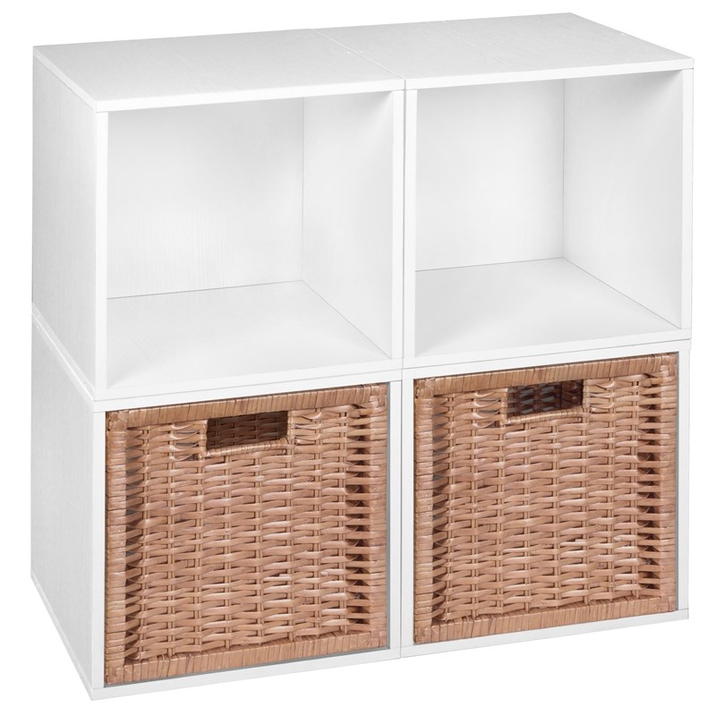 Niche Cubo Storage Set - 4 Cubes and 2 Wicker Baskets- White Wood Grain/Natural