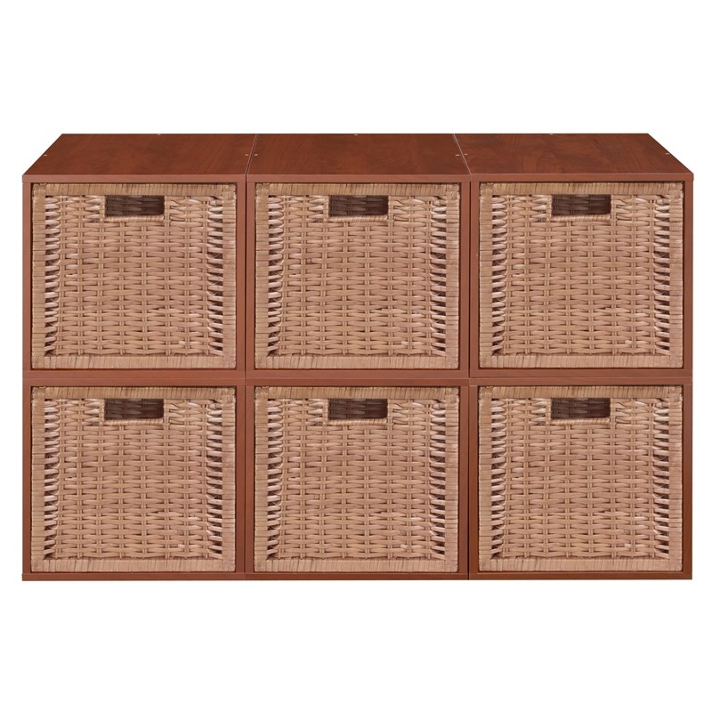Niche Cubo Storage Set - 6 Cubes and 6 Wicker Baskets- Cherry/Natural