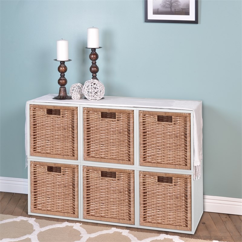 Niche Cubo Storage Set - 6 Cubes and 6 Wicker Baskets- White Wood Grain/Natural
