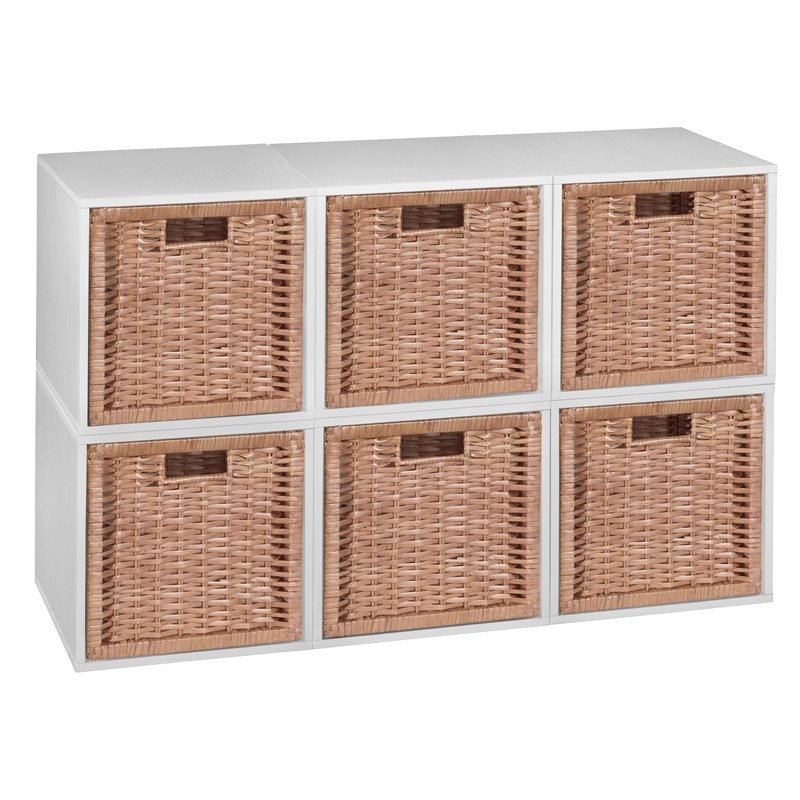 Niche Cubo Storage Set - 6 Cubes and 6 Wicker Baskets- White Wood Grain/Natural
