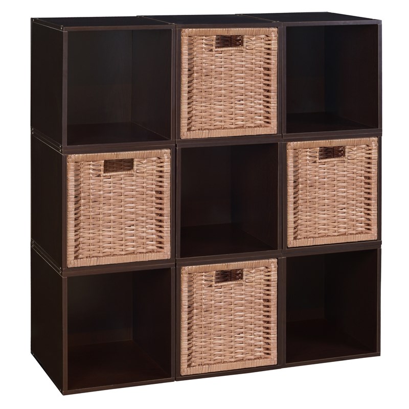 Niche Cubo Storage Set - 9 Cubes and 4 Wicker Baskets- Truffle/Natural