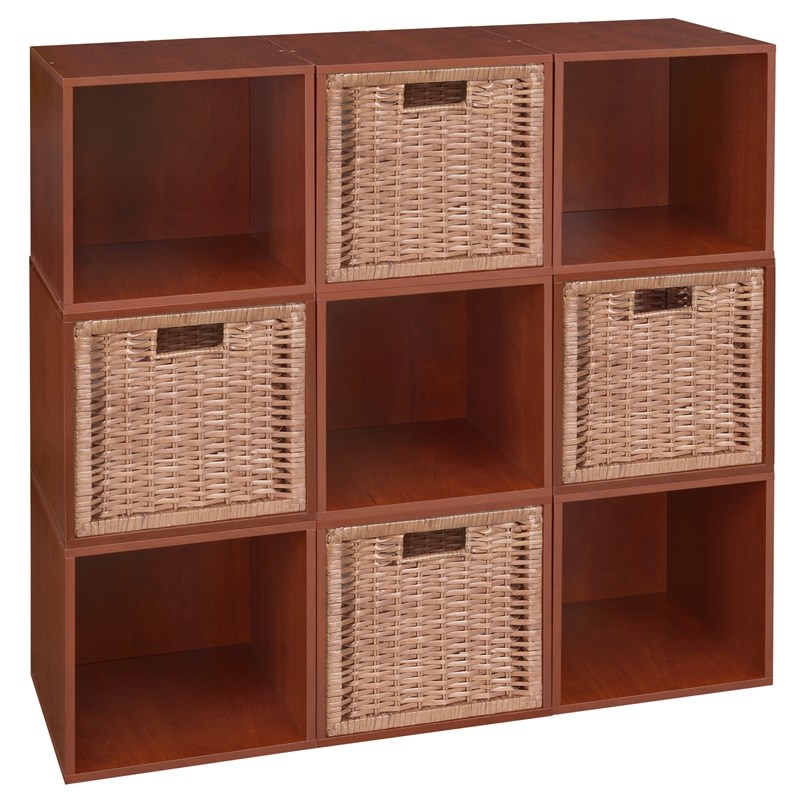 Niche Cubo Storage Set - 9 Cubes and 4 Wicker Baskets- Cherry/Natural