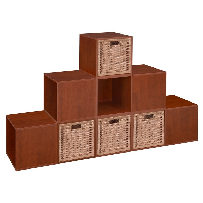 Niche Cubo Storage Set - 9 Cubes and 4 Wicker Baskets- Cherry/Natural