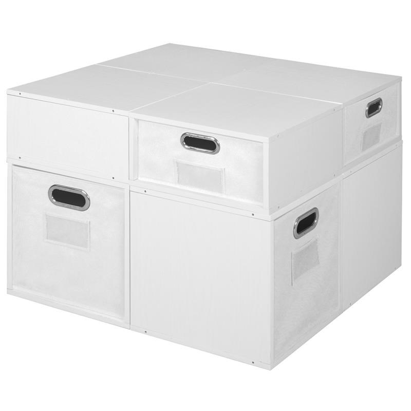 Niche Cubo Set- 4 Full/4 Half Cubes w/ Foldable Bins- White Wood Grain/White