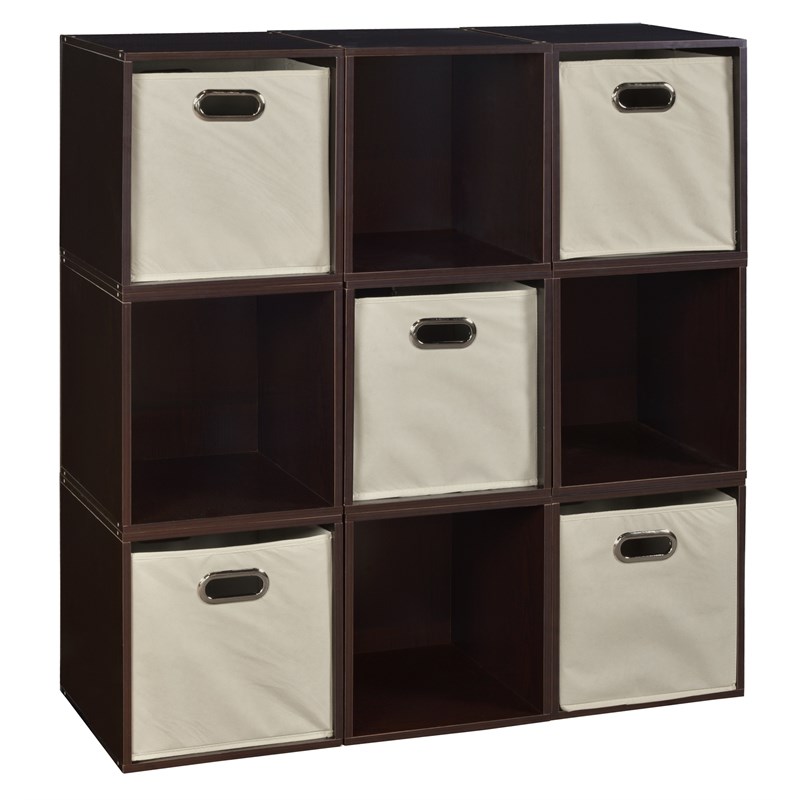 Niche Cubo 9-Cube Storage Set in Truffle with 5 Canvas Tote Bins