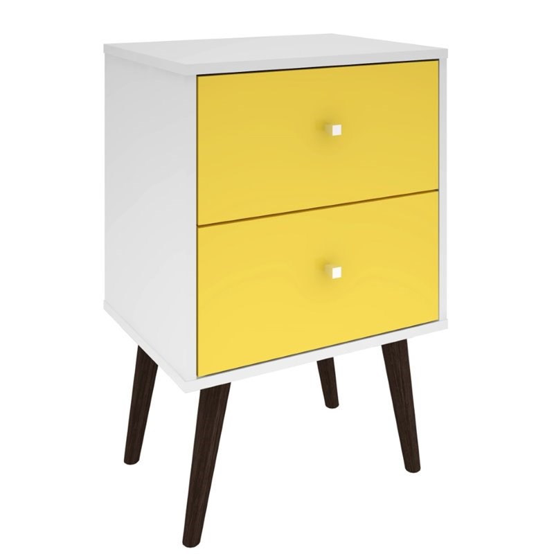Liberty Wood 2 Drawer End Table in White & Yellow