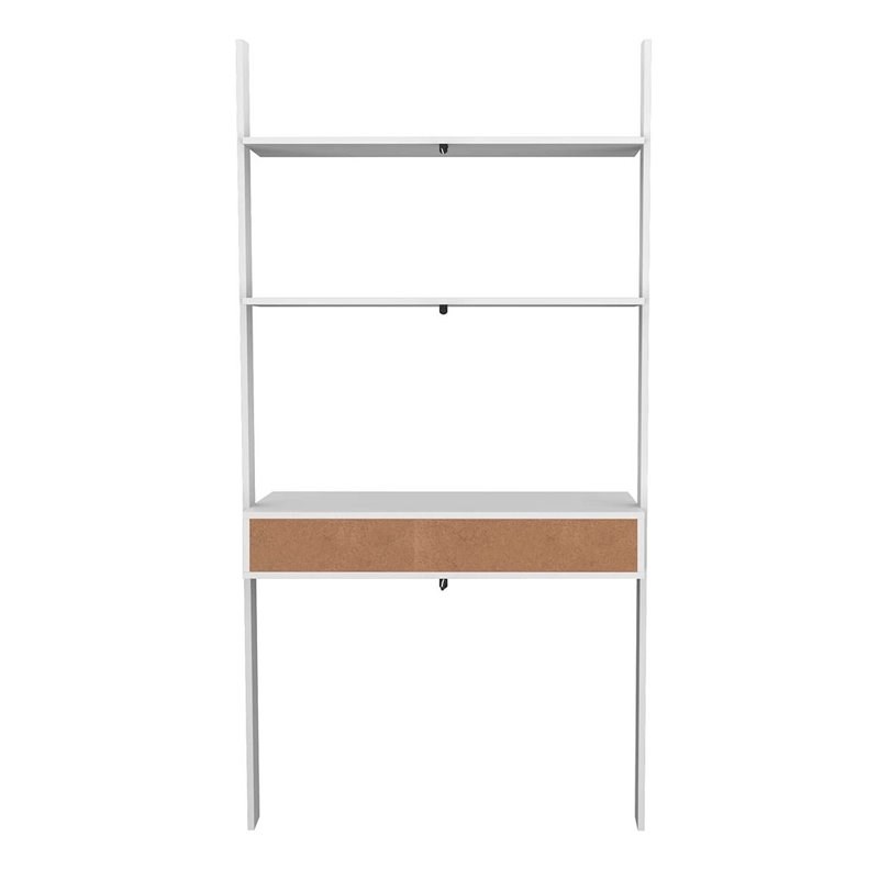 Cooper Wood Ladder Desk with 2 Floating Shelves in White