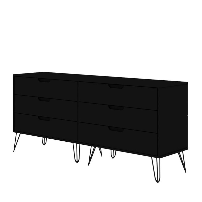 Rockefeller Wood Double Low 6-Drawer Dresser in Black
