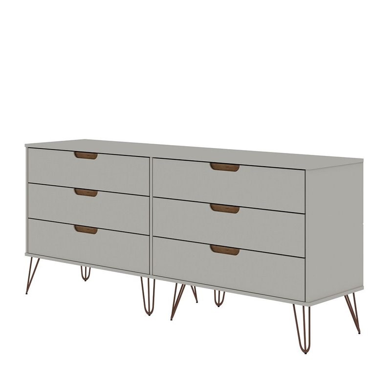 Rockefeller Wood Double Low 6-Drawer Dresser in Off White & Nature