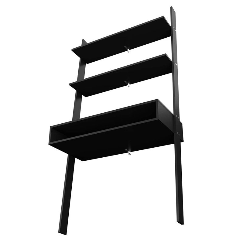 Cooper Wood Ladder Desk with 2 Floating Shelves in Black