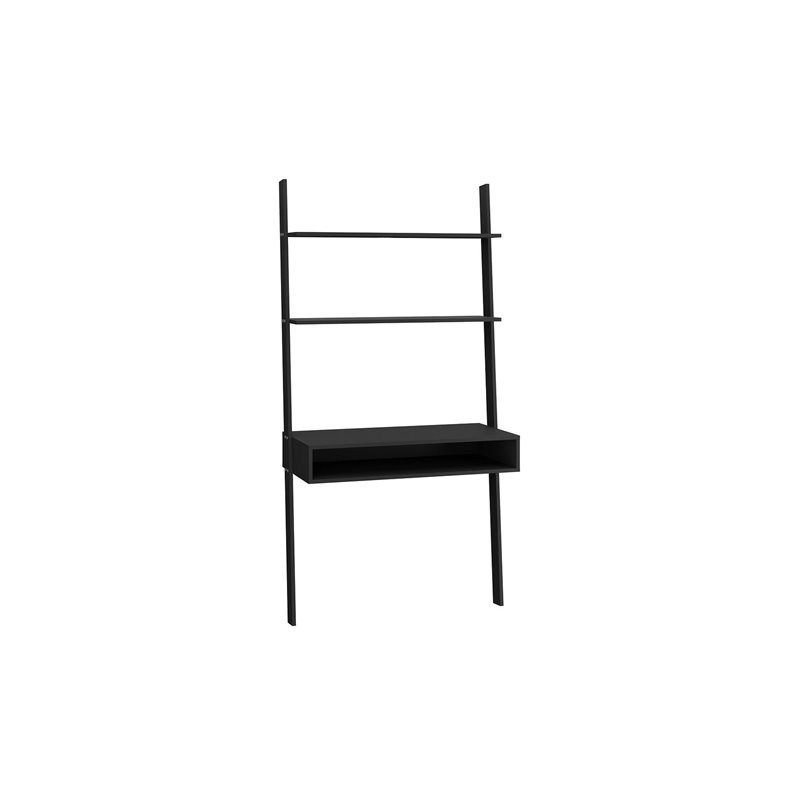 Cooper Wood Ladder Desk with 2 Floating Shelves in Black