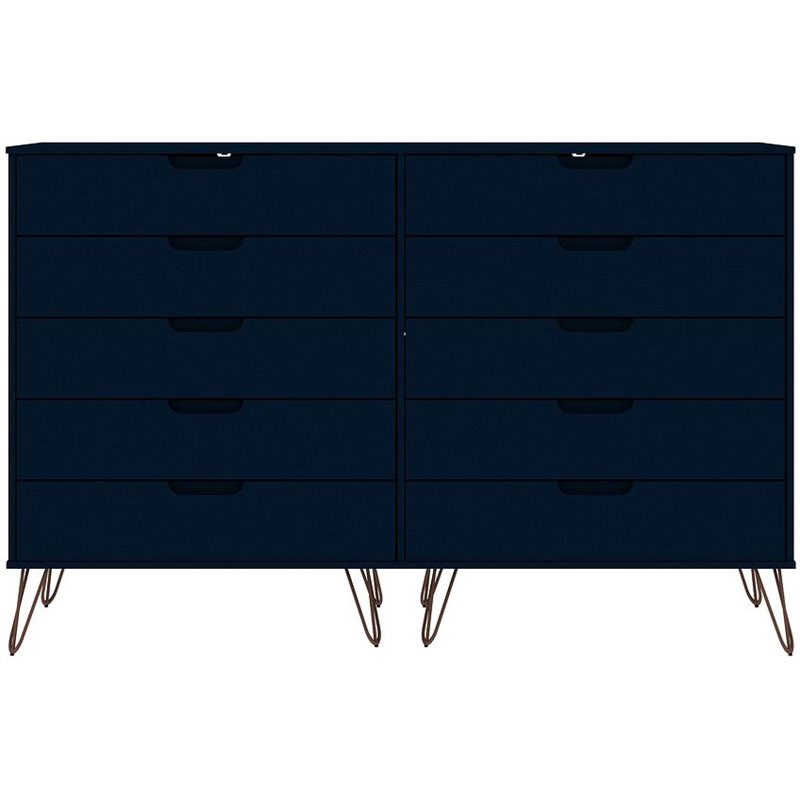 Rockefeller Wood Double Tall 10-Drawer Dresser in Tatiana Midnight Blue