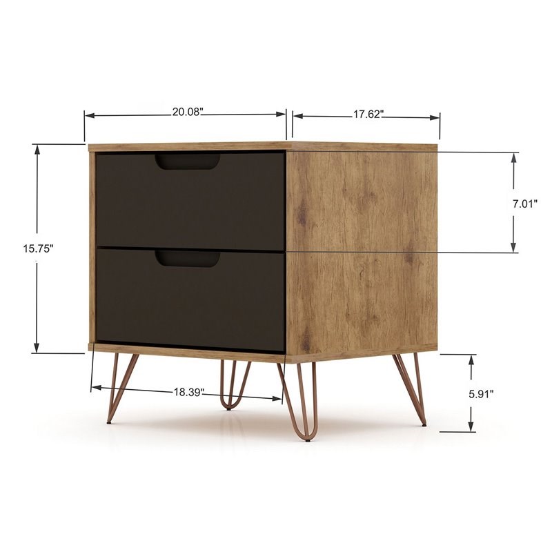Rockefeller Wood 5-Drawer Dresser & Nightstand Set in Nature & Textured Gray