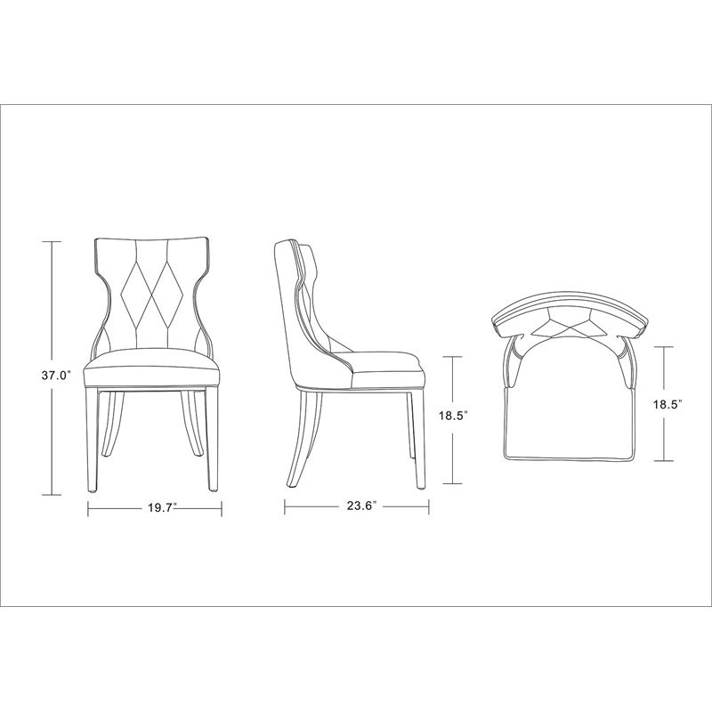 Reine Velvet 2 Pc. Dining Chair Set in Black & Walnut