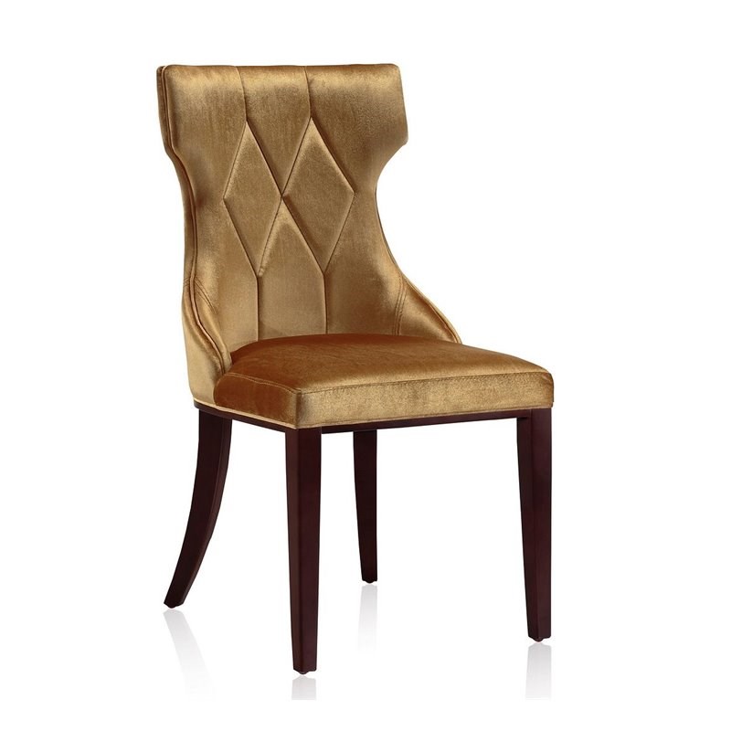 Reine Velvet 2 Pc. Dining Chair Set in Antique Gold & Walnut