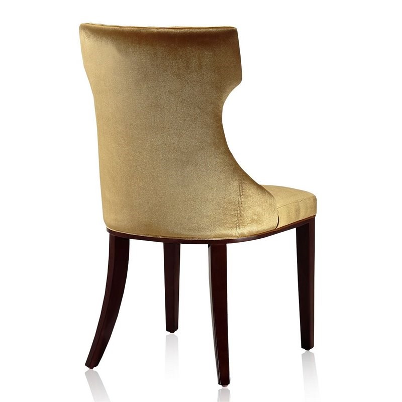 Reine Velvet 2 Pc. Dining Chair Set in Antique Gold & Walnut