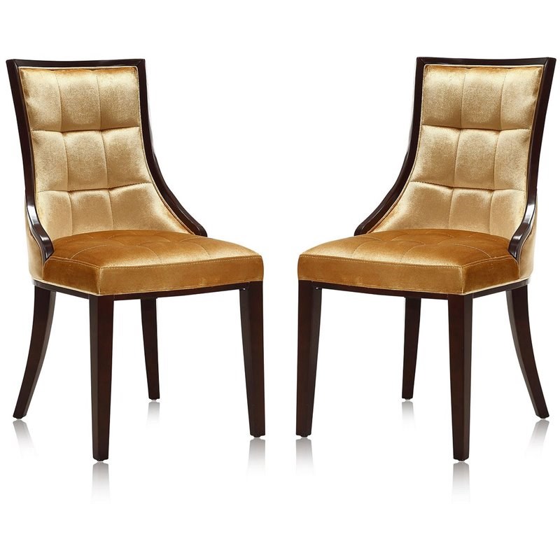 Fifth Avenue Velvet 2 Pc. Dining Chair Set in Antique Gold & Walnut