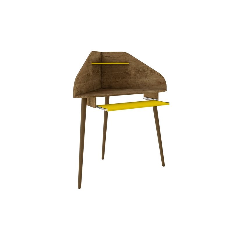 Bradley Wood Corner Desk in Rustic Brown & Yellow
