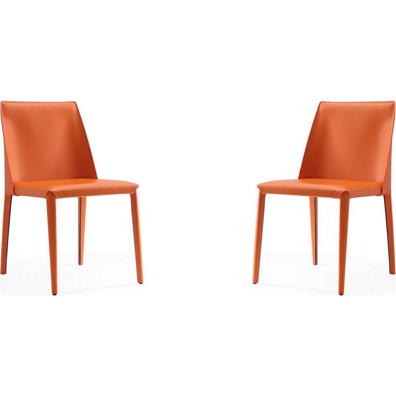 Paris Leather 4 Pc. Dining Chair Set in Coral Orange