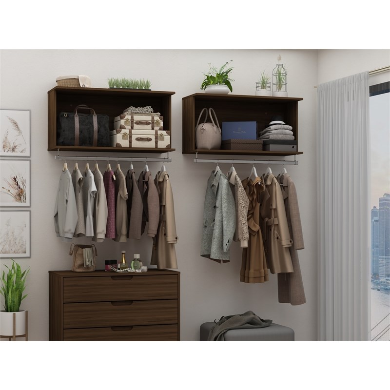 Rockefeller Wood 6 Pc. Modern Open Closet Organization Wardrobe Set in Brown