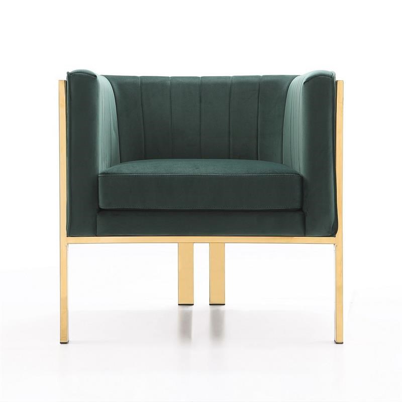 Paramount Forest Green and Polished Brass Velvet Accent Armchair