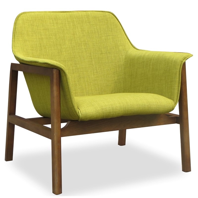 Miller Green and Walnut Linen Weave Fabric Upholstered Accent Chair