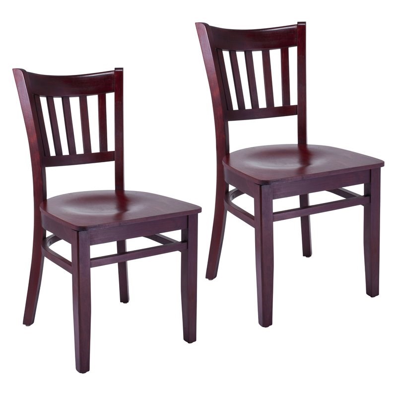 Vertical Side Chair in Dark Mahogany with Wood Seat (Set of 2)