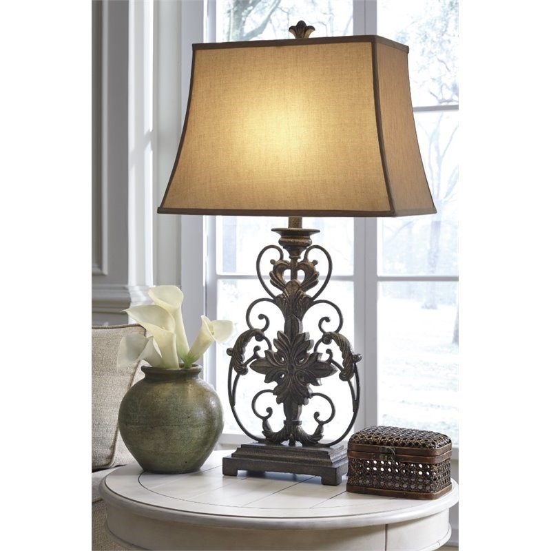 ashley furniture sallee metal table lamp in gold l200064