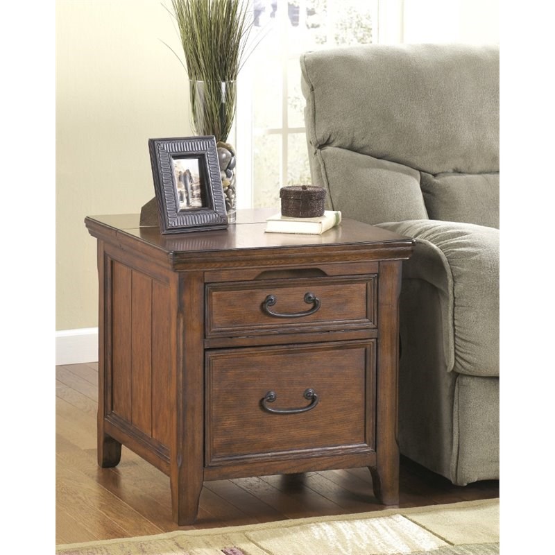 Ashley Furniture Woodboro Media End Table in Dark Brown Homesquare
