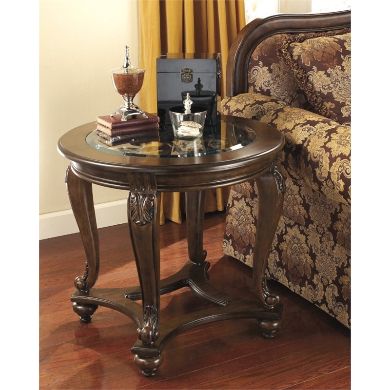 Ashley Furniture Norcastle Round End Table in Dark Brown