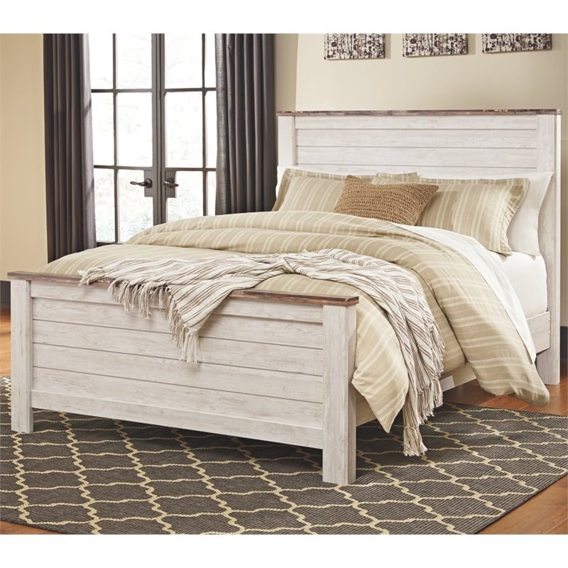 Ashley Furniture Willowton Queen Panel Bed in Whitewash