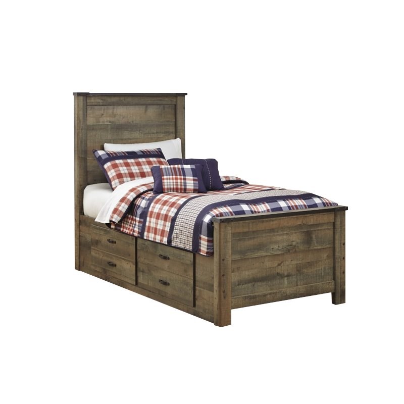 ashley furniture trinell twin panel bed with underbed storage in brown