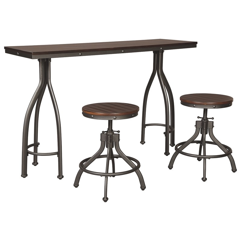 Ashley Furniture Furniture Odium 3 Piece Counter Height Dinning Set in Rustic Brown