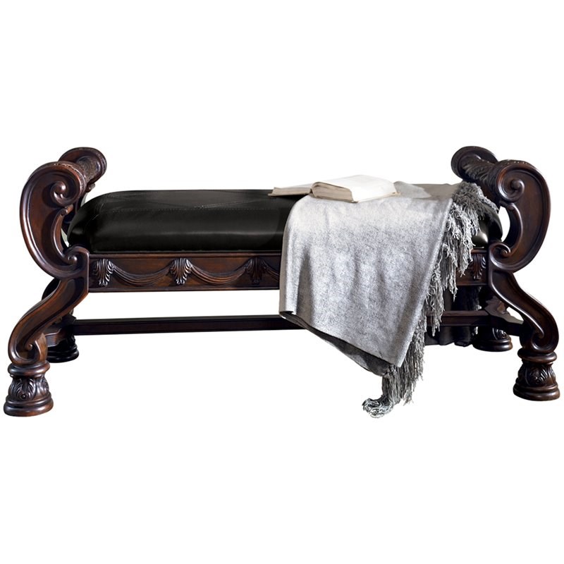 Ashley Furniture North Shore Faux Leather Bedroom Bench in Dark Brown