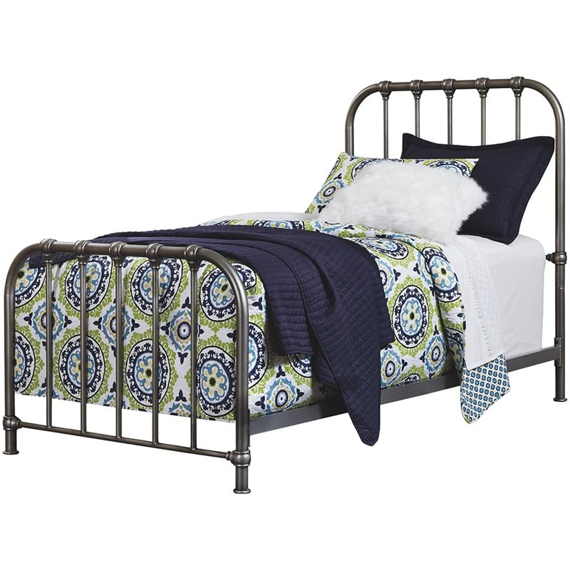 Ashley Furniture Nashburg Twin Metal Spindle Bed in Silver Homesquare