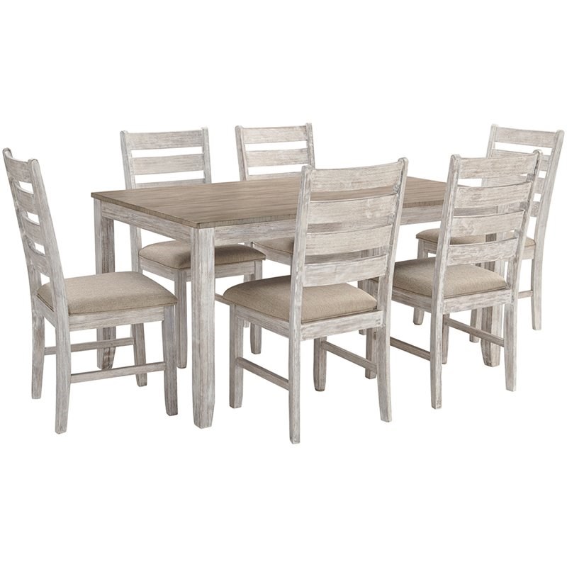 Ashley Furniture Skempton 7 Piece Dining Set in White and Light Brown