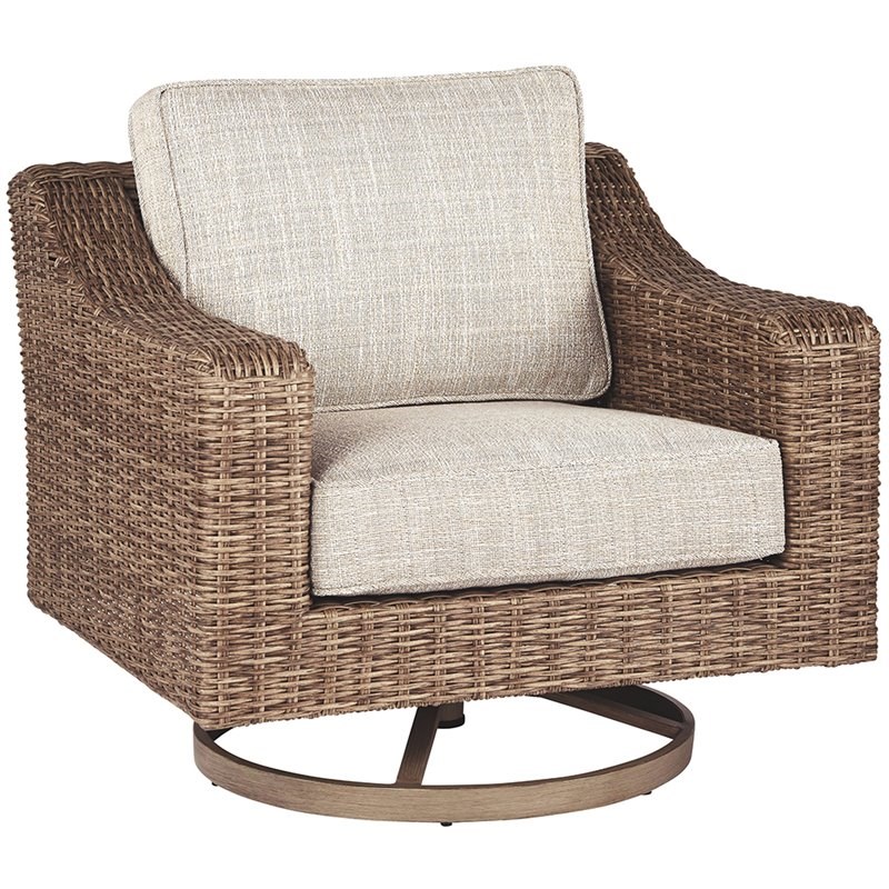 Ashley Furniture Beachcroft Swivel Patio Arm Chair in Beige