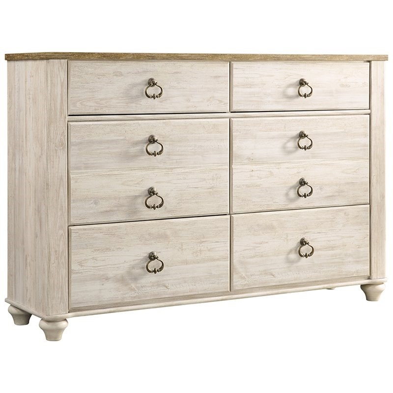 Ashley Furniture Willowton 6 Drawer Double Dresser in Whitewash