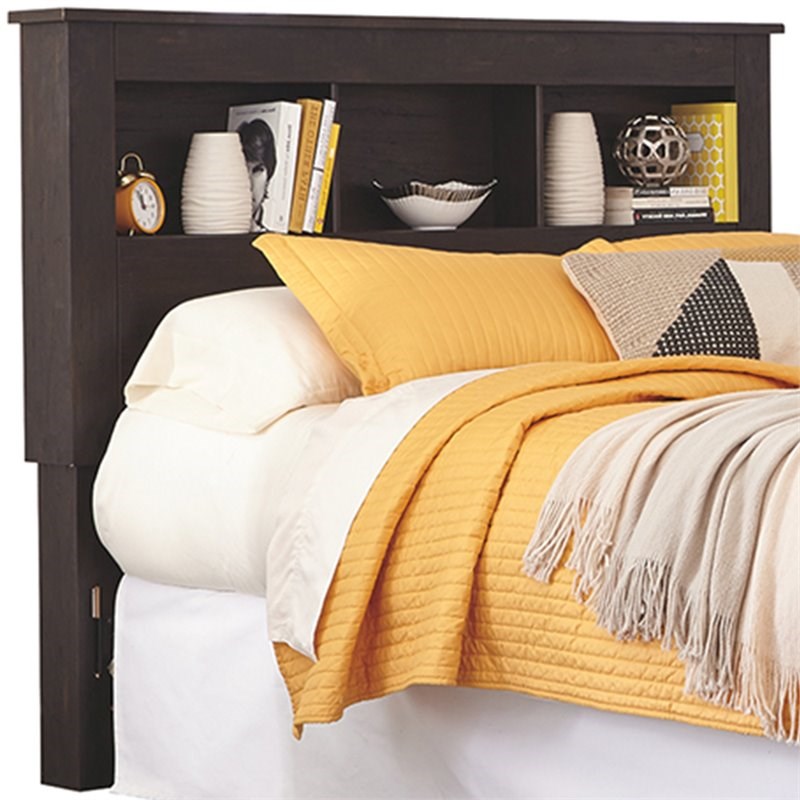Ashley Furniture Reylow Full Queen Bookcase Headboard in Dark Brown