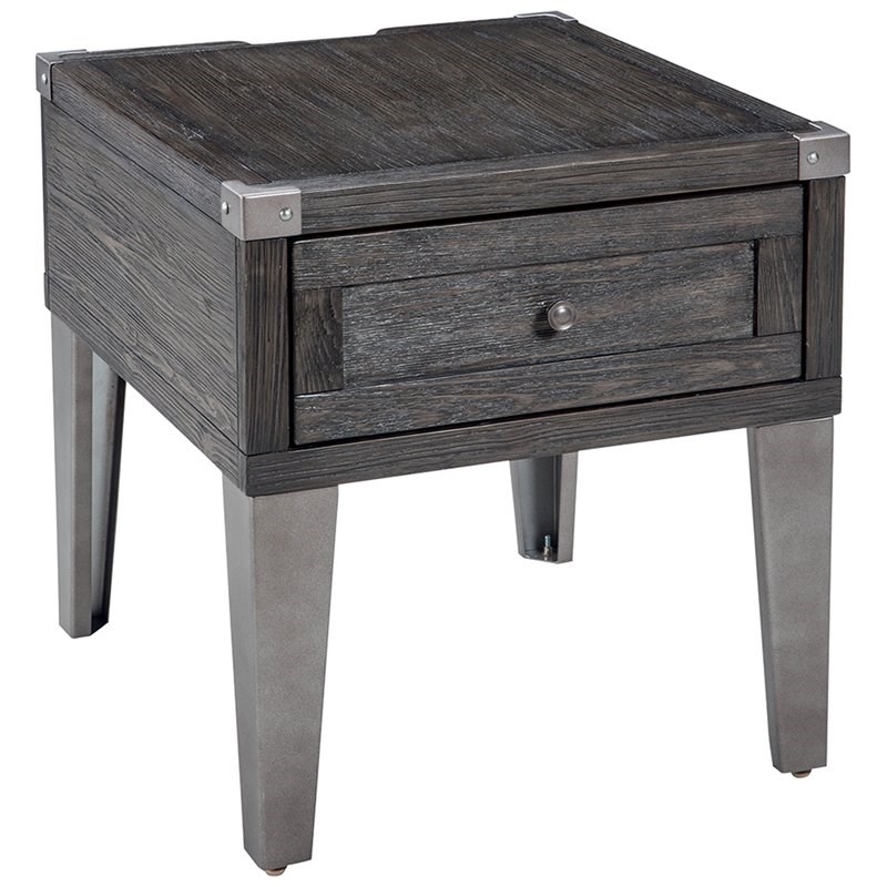 Ashley Furniture Todoe 1 Drawer End Table with USB Ports in Dark Gray