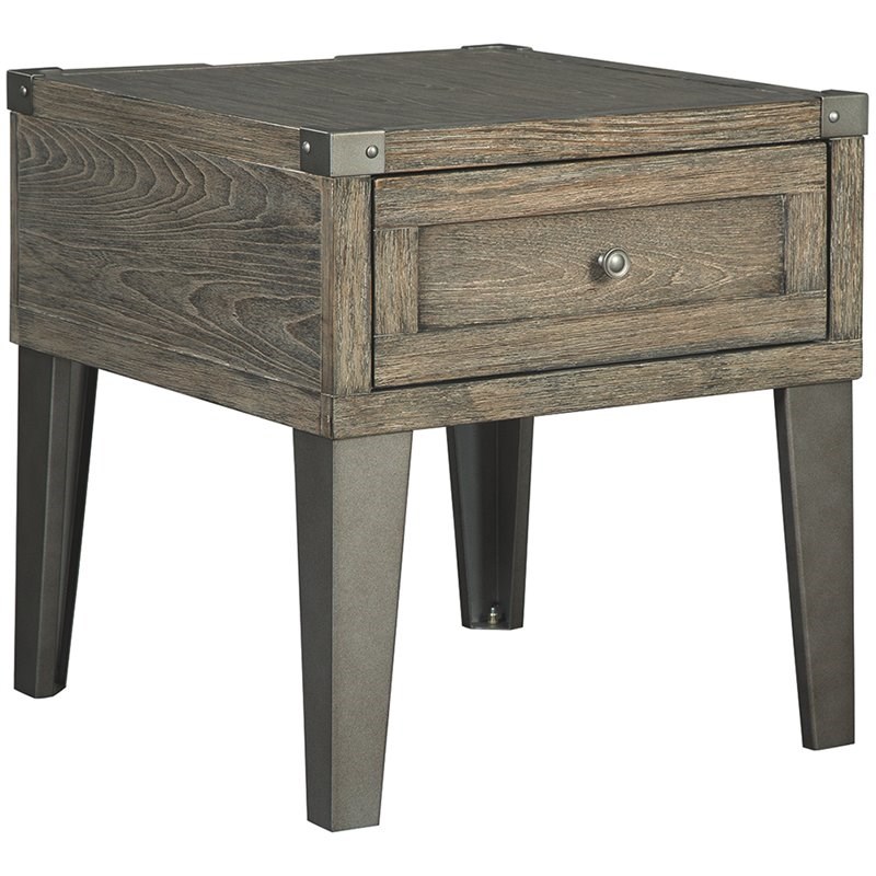 Ashley Furniture Chazney 1 Drawer End Table in Rustic Brown
