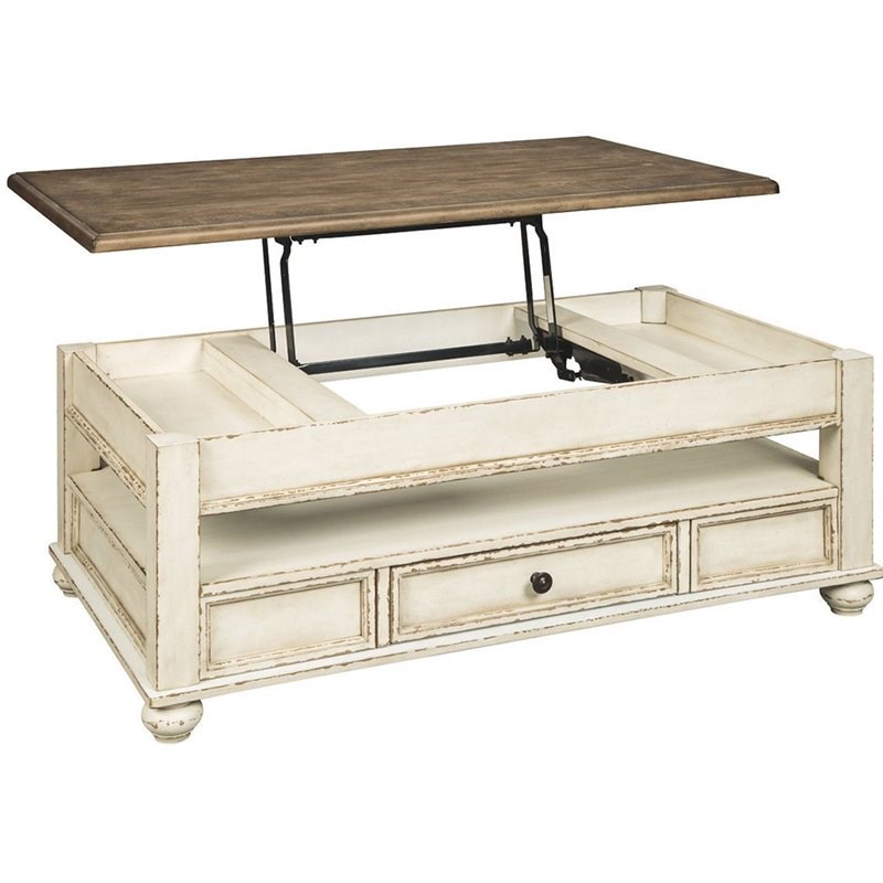 Ashley Furniture Realyn Lift Top Coffee Table in Antique White and